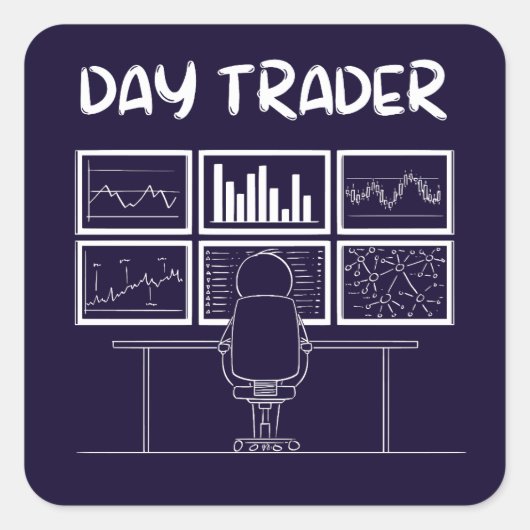 Day Trader Funny Logo Quadratischer Aufkleber (Vorderseite)