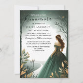 Day Trees Gold Mint Glam Emerald Green Quinceanera Einladung (Vorderseite)