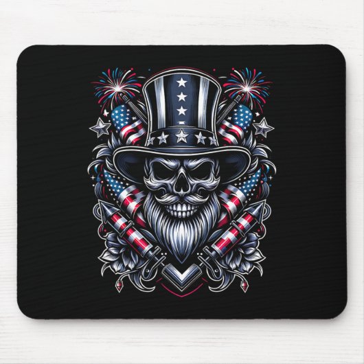 Day Usa Patriot Barted Skull! Juli 2024 Mousepad (Vorne)