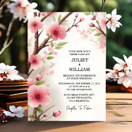 Day Wood Bamboo Pink Sakura Cherry Blossom Hochzei Einladung