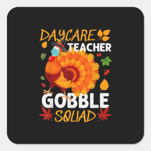 Daycare Teacher Gobble Squad Türkei Gesichtsmaske Quadratischer Aufkleber