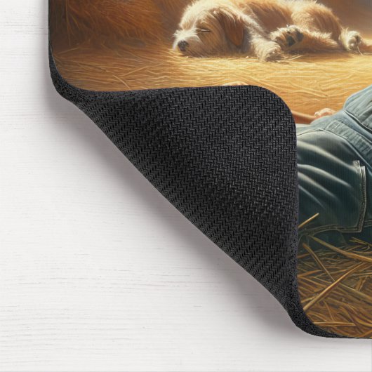 Daydreaming Boy in Barn Hayloft Mousepad (Ecke)