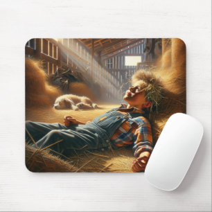 Daydreaming Boy in Barn Hayloft Mousepad