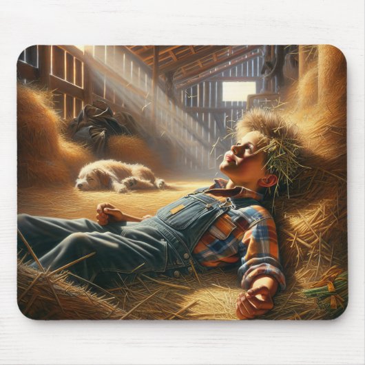 Daydreaming Boy in Barn Hayloft Mousepad (Vorne)