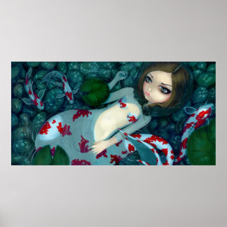 Daydreaming Koi Mermaid Fantasy Art Print Poster