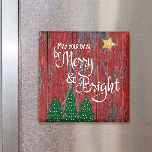 Days are Merry Rustic Wood Trees Gold Star Magnet