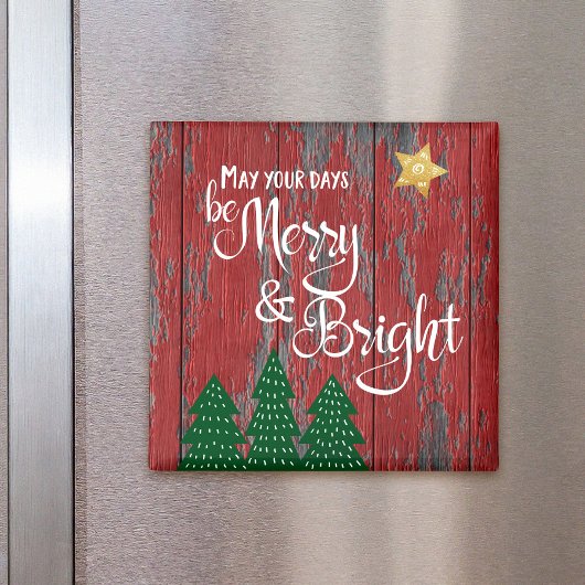 Days are Merry Rustic Wood Trees Gold Star Magnet