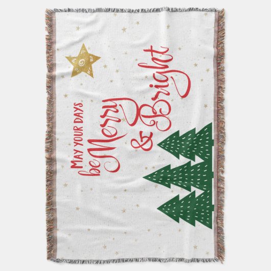 Days Be Merry Bright Red Calligraphy Star Trees Decke (Vorderseite Vertikal)