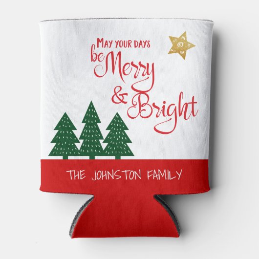 Days Be Merry Bright Script Bold Trees Gold Star Dosenkühler (Vorderseite)