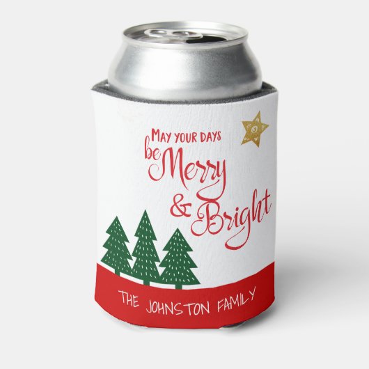 Days Be Merry Bright Script Bold Trees Gold Star Dosenkühler (Kanne Rückseite)