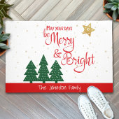 Days Be Merry Bright Script Bold Trees Gold Star Fußmatte