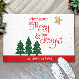 Days Be Merry Bright Script Bold Trees Gold Star Fußmatte