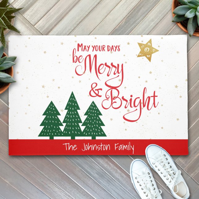 Days Be Merry Bright Script Bold Trees Gold Star Fußmatte (Von Creator hochgeladen)