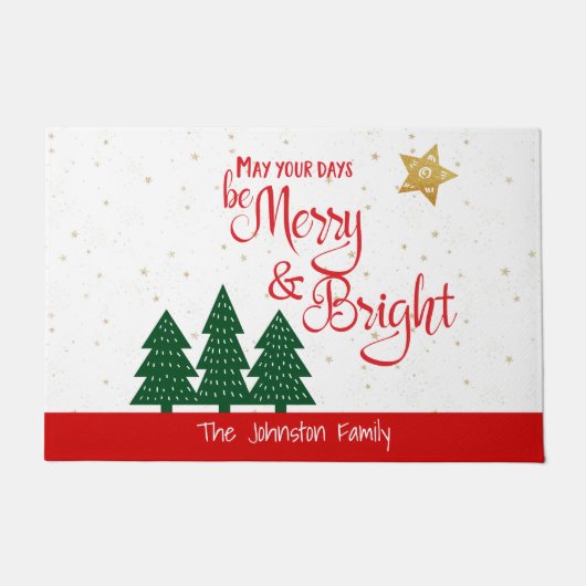 Days Be Merry Bright Script Bold Trees Gold Star Fußmatte (Vorderseite)