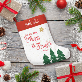 Days be Merry Bright Trees Gold Star Typografie Kleiner Weihnachtsstrumpf