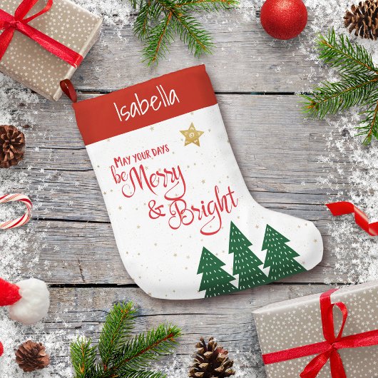 Days be Merry Bright Trees Gold Star Typografie Kleiner Weihnachtsstrumpf