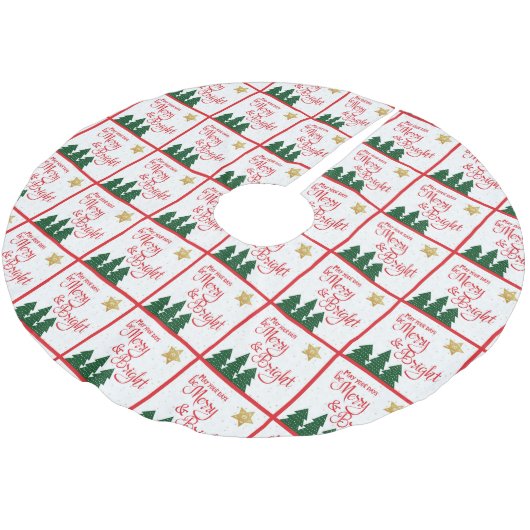 Days Be Merry Red Script Gold Star Trees Polyester Weihnachtsbaumdecke (Schrägansicht)