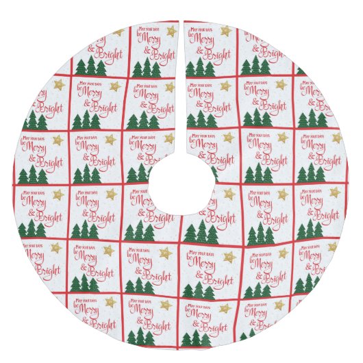 Days Be Merry Red Script Gold Star Trees Polyester Weihnachtsbaumdecke (Vorderseite)
