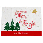 Days Be Merry Red Script Trees Gold Stars Große Geschenktüte (Vorderseite)