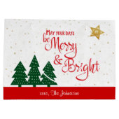 Days Be Merry Red Script Trees Gold Stars Große Geschenktüte (Rückseite)