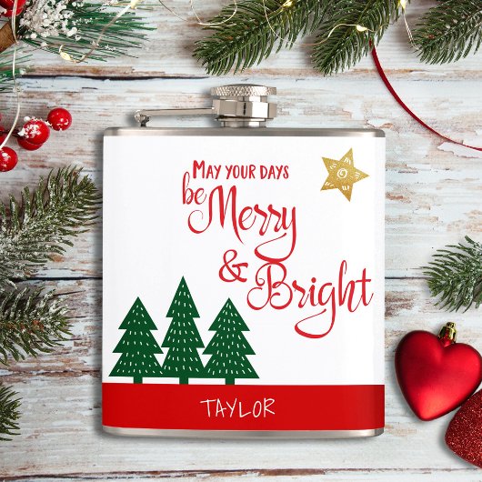 Days Be Merry Script Green Trees Gold Star Flachmann
