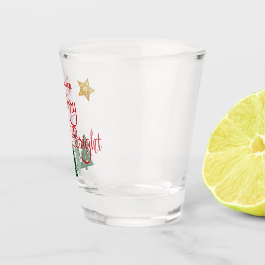 Days Be Merry Script Green Trees Gold Star Schnapsglas (Rechts)
