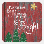 Days be Merry Trees Star Drehbuch rustikales Holz Quadratischer Aufkleber (Vorderseite)