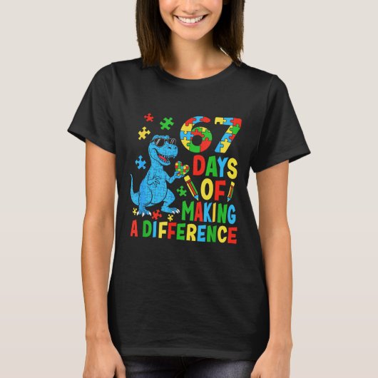 Days Of Making A Difference Dinosaur Autism Teache T-Shirt (Vorderseite)