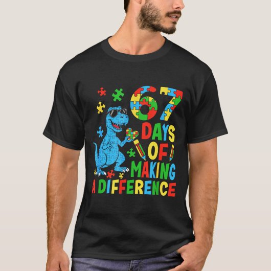 Days Of Making A Difference Dinosaur Autism Teache T-Shirt (Vorderseite)