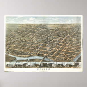 Dayton Ohio 1870 Antique Panoramabalkarte Poster