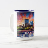 Dayton Ohio Abstrakt Skyline Zweifarbige Tasse (Vorderseite Links)