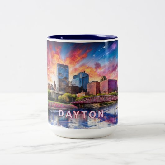 Dayton Ohio Abstrakt Skyline Zweifarbige Tasse (Mittel)