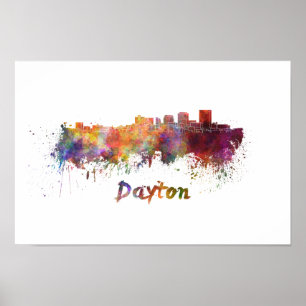 Dayton-Skyline in Aquarellfarbe Poster