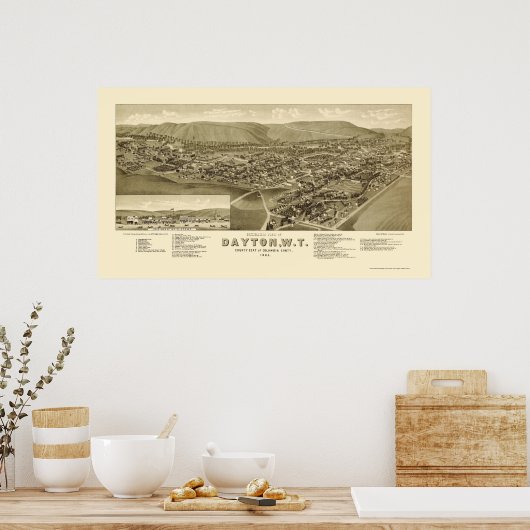 Dayton, WA Panoramic Map - 1884 Poster (Küche)