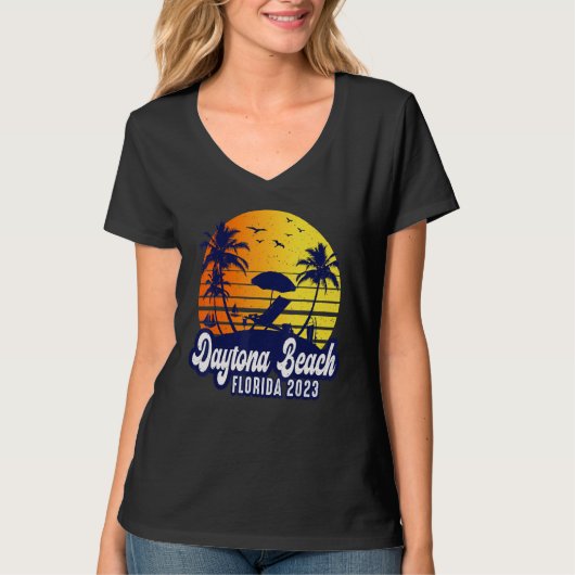 Daytona Beach 2023 Florida Sunset Beach Retro T-Shirt (Vorderseite)