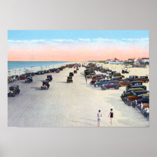 Daytona Beach Florida Beach Szene mit Vintage Car Poster