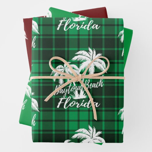 Daytona Beach Florida Green Kariert Green Red Geschenkpapier Set (Beispiel)
