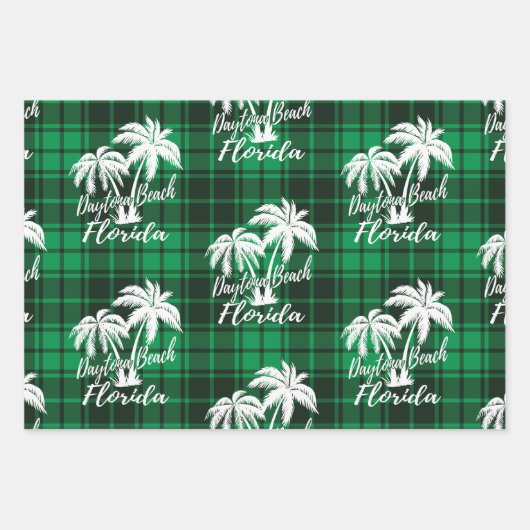 Daytona Beach Florida Green Kariert Green Red Geschenkpapier Set (Vorderseite)