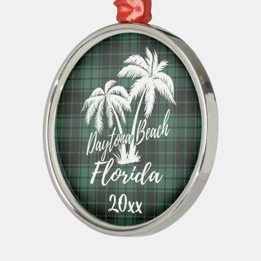 Daytona Beach Florida Palm Tree Green Kariert Ornament Aus Metall (Links)