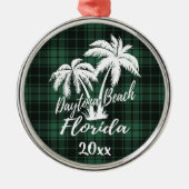 Daytona Beach Florida Palm Tree Green Kariert Ornament Aus Metall (Vorne)