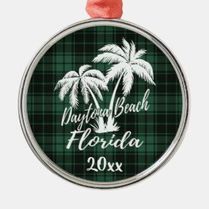 Daytona Beach Florida Palm Tree Green Kariert Ornament Aus Metall
