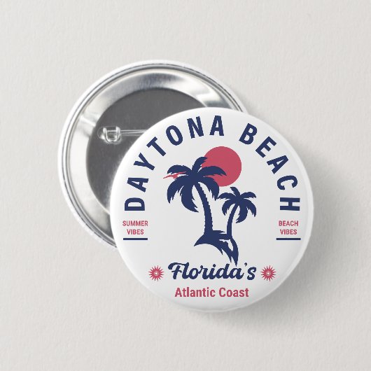 Daytona Beach Florida Palm Trees Souvenirs 60er Button (Vorne & Hinten)