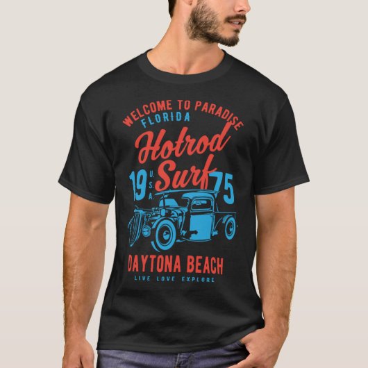 Daytona Beach Florida Retro Hotrod Surf 1 T-Shirt (Vorderseite)