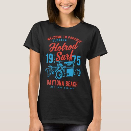 Daytona Beach Florida Retro Hotrod Surf 1 T-Shirt (Vorderseite)