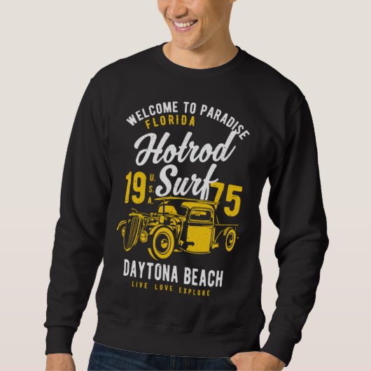 Daytona Beach Florida Retro Hotrod Surf Distressed Sweatshirt (Vorderseite)
