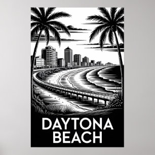 Daytona Beach Florida Schwarz-Weiß-Holzschnitt Sky Poster