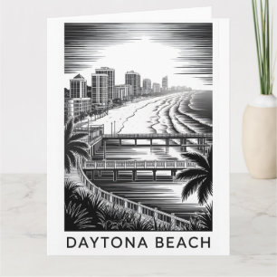 Daytona Beach Florida Schwarz-Weiß-Holzschnitt Sta Karte