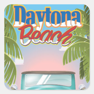 Daytona Beach, Florida USA Vintage Reiseplakat Quadratischer Aufkleber