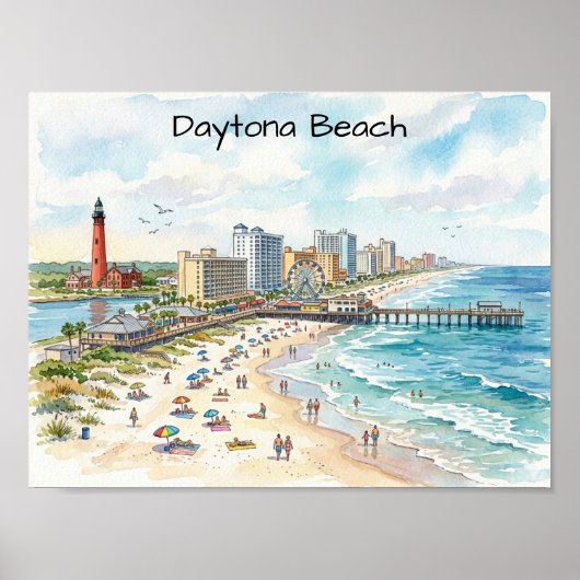 Daytona Beach Küstencharme Wasserfarbenkunst Poster (Vorne)