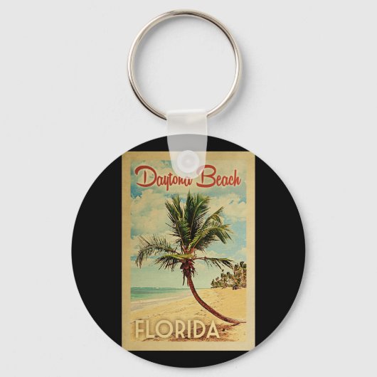 Daytona Beach Palm Tree Vintage Travel Schlüsselanhänger (Vorderseite)